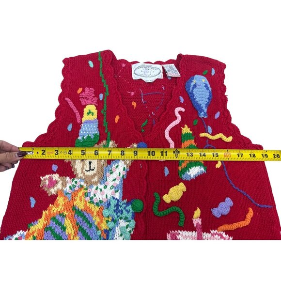 Vtg 90's Eagle Eye Collectibles Women's S/P Birthday Sweater Vest Bear Balloons - Picture 4 of 10